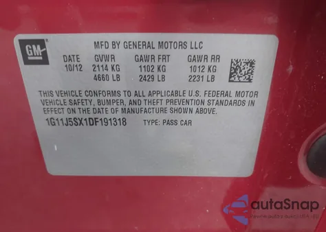 2013 Chevrolet Malibu 2Lz z USA, uszkodzony, nr VIN 1G11J5SX1DF191318